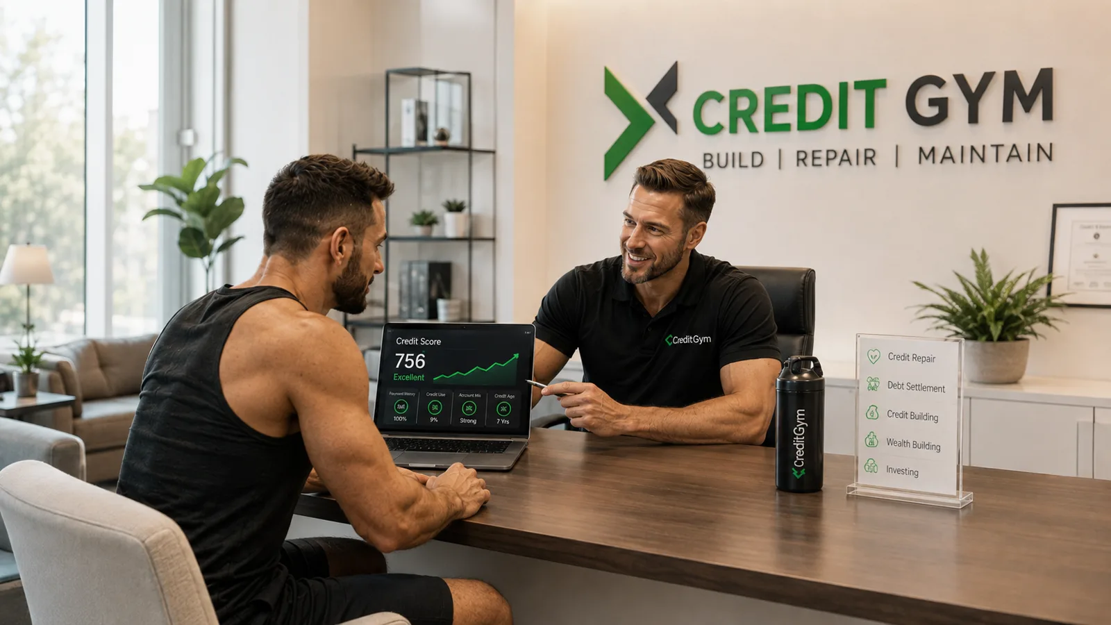 A Credit Gym specialist going through a client's file with them