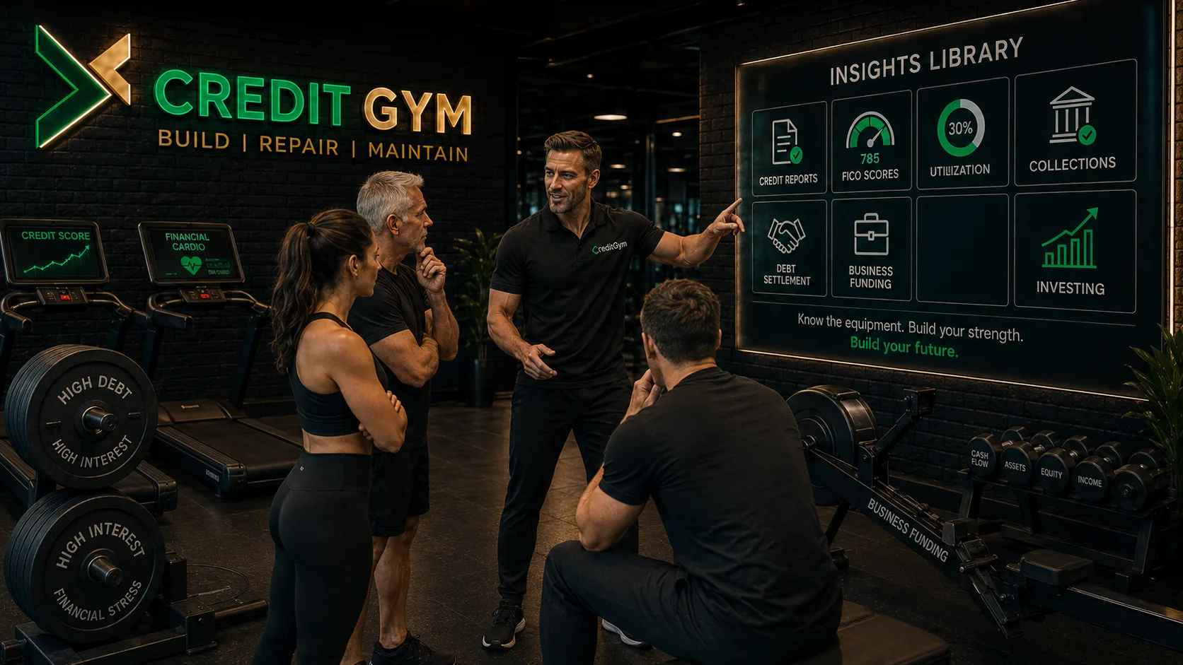Credit Gym members reading through credit guidance together